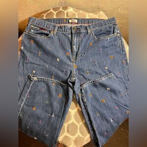 Tommy Hilfiger Vintage LOGO Blue Denim Jeans embroidered logo 12
